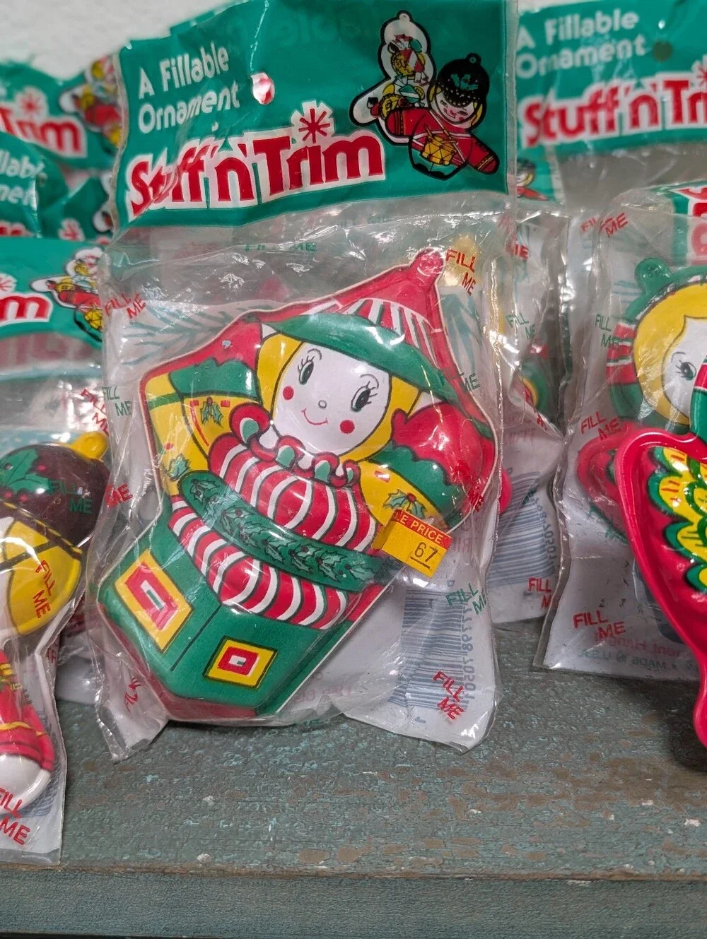 19 VTG Stuff N Trim Fillable Christmas Ornaments Made In USA Hard Plastic